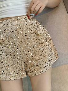 DAZY Quần short nữ thanh lịch đính sequin có túi, thích hợp mặc mùa hè, dự tiệc cưới. - Màu be - Xem 9