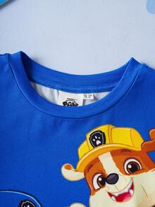 SHEIN | PAW Patrol 男童休闲日常通勤卡通狗印花短袖T恤，夏季 - 藍色 - 查看 5