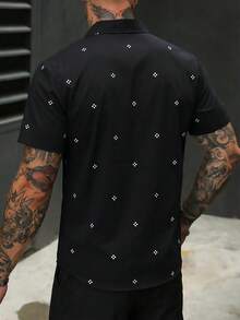 HIMLAND Men's Casual Commuter Elegant Minimalist Printed Polo Shirt - Black - View 2