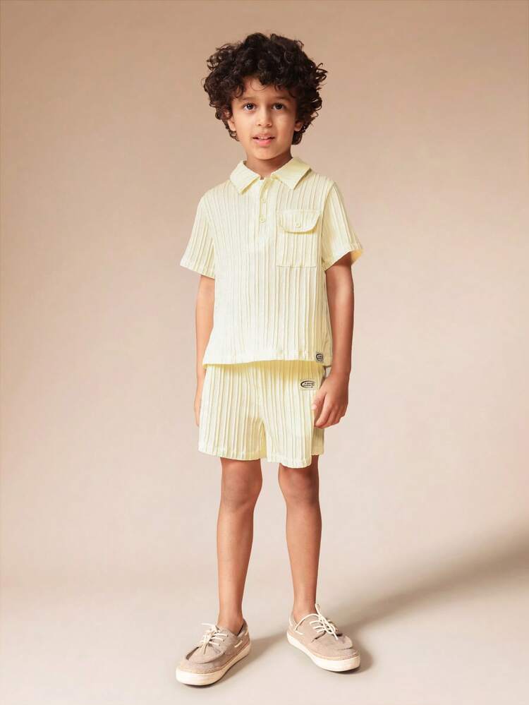 Textured Polo Shirt With Matching Shorts Set