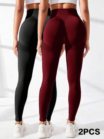 Velisys 2PCS Women's Solid Color Minimalist Casual Leggings Sport Yoga Leggings Yoga Pants Pack Leggings Women Tummy Control