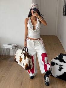 Coolane Women's Spring/Summer Concert Streetwear Chic Y2K Casual Party Country Concert Stretchy Cowl Neck Halter Top - White - View 2