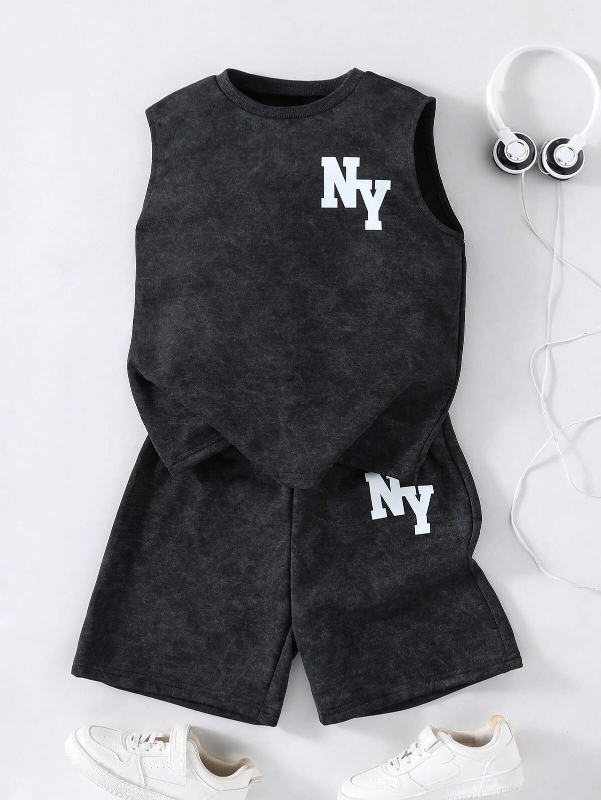 2 pièces/Set Tenue de sport décontractée pour pré-adolescents, Top respirant et séchage rapide avec impression de lettre et de numéro "Chicago" et short de couleur unie, printemps/été 3