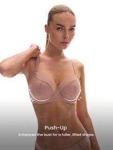 LUVLETTE Underwire Lightly Lined Brown Mesh Lace Push-Up Support Sheer Minimizer  Lingerie Bra - Brown - View 4