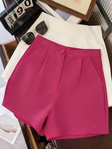 EMERY ROSE Plicated Detail Wide Leg Shorts - Hot Pink - View 1