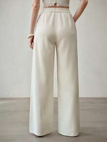 MOTF PREMIUM 刺绣斜插口袋阔腿裤 - 杏色 - 查看 4