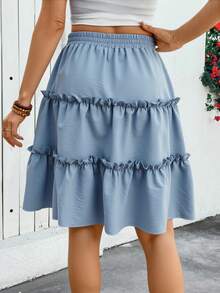 Breezaya Textured Fabric Pleated Cake Layer Skirt, Casual Vacation Wear, Spring/Summer - Blue - View 2