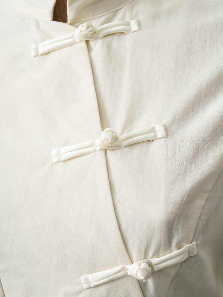 Elamini Chaqueta/abrigo de manga larga con cuello Mao, botones, bajo asimétrico, de lino negro para mujer. Estilo chino vintage elegante, versátil para otoño/invierno, adecuado para la oficina y uso diario. - Blanco - Añade 6