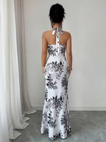 SHEIN Elenzya Women's Halter Waist Mermaid Dress, Elegant Minimalist Design For Vacation, Commute, Date, Garden, Casual Outings, Spring/Summer - Multicolor - View 2