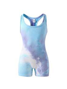 SHEIN 少女扎染针织连体裤 休闲运动服 扎染连体裤 扎染紧身衣 运动连体裤 体操紧身衣 女士紧身衣 运动连体裤 扎染连身裤 健身房运动服 紧身衣 健身连体裤 - 藍色 - 查看 2