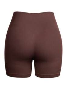 K-Vae 女士高腰无缝修身短裤，夏季 - 咖啡棕 - 查看 2