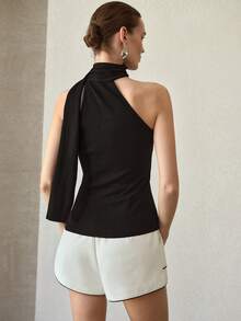 MOTF PREMIUM ASYMMETRICAL HALTER NECK SLEEVELESS KNIT TOP - Black - View 3