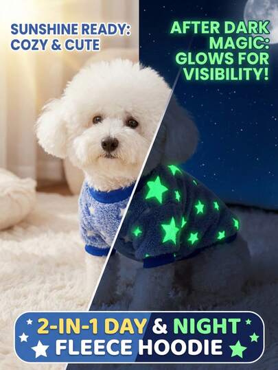 PETSIN 1 pieza Sudadera de perro de cuello redondo de felpa gruesa y cálida con estampado de estrella azul que brilla en la oscuridad, para otoño/invierno