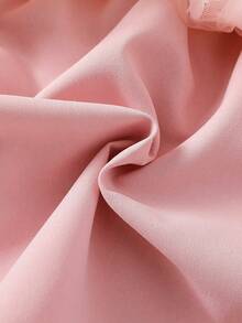 SHEIN 女婴荷叶边短袖罗纹蝴蝶结网纱圆领夏季公主风休闲粉色连衣裙，配腰带 - 粉色 - 查看 9