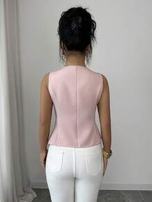 Selianne Women's Contrast Lace Single-Breasted Elegant Fashion Vest - Pink - View 2