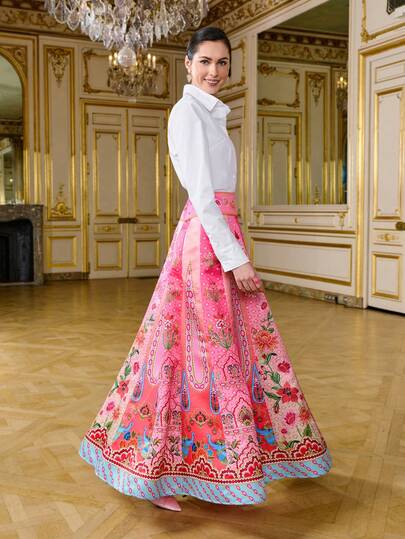 LOTSLUV Falda de satén de línea A con estampado de degradado para mujer