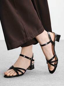 CUCCOO BIZCHIC Giày sandal nữ mũi tròn hở mũi, kiểu dáng thanh lịch Pháp, quai ngang dày, gót cao, thích hợp phối cùng váy vào mùa hè và ngày Valentine. - màu đen - Xem 1