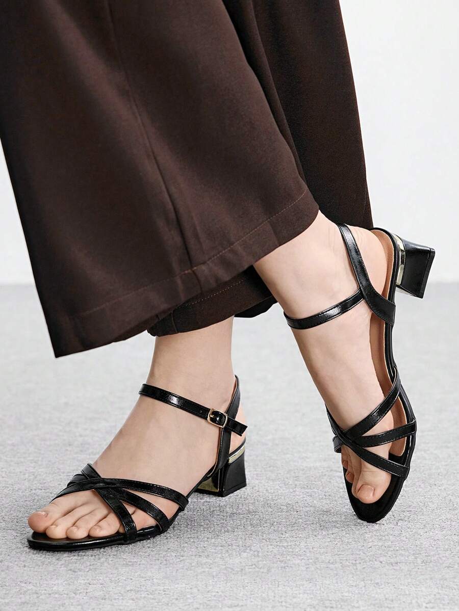 CUCCOO BIZCHIC Giày sandal nữ mũi tròn hở mũi, kiểu dáng thanh lịch Pháp, quai ngang dày, gót cao, thích hợp phối cùng váy vào mùa hè và ngày Valentine. - màu đen - Xem 1