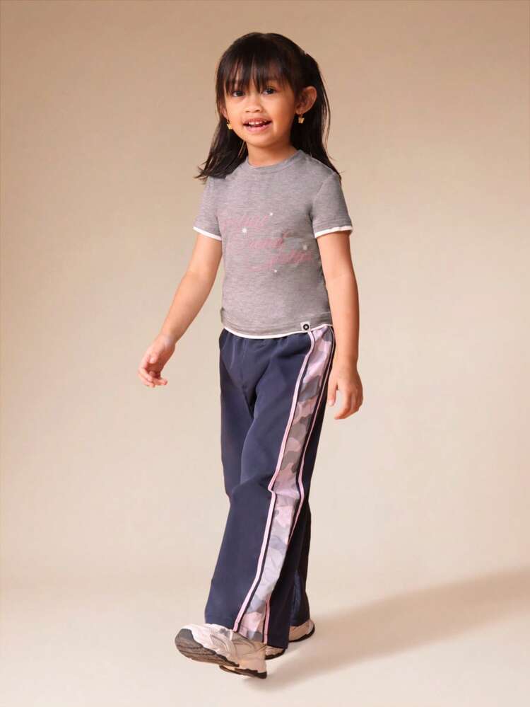 Script Print T-Shirt And Wide Leg Pants Set