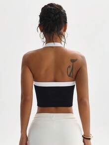Dewbera 女士休闲运动撞色露背吊带背心 - 黑色 - 查看 7