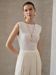 MOTF PREMIUM RIBBED HOLLOW TEXTURED KNIT SLEEVELESS KNIT TOP - White - View 5