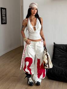 Coolane Women's Spring/Summer Concert Streetwear Chic Y2K Casual Party Country Concert Stretchy Cowl Neck Halter Top - White - View 4