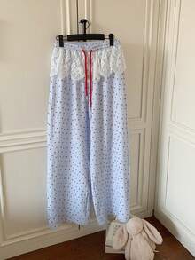 DAZY 心形图案印花蕾丝荷叶边女士睡裤 - 藍色 - 查看 5