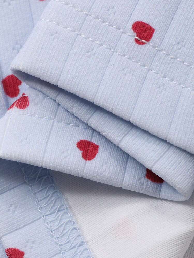 Heart Pattern All-Over Print Lace Ruffle Trim Women Pajama Bottoms