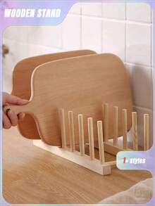 SHEIN 1pc Wooden Dish Storage Rack Daily Leisure Home Storage - log color - View 5