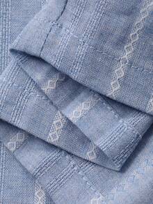 DAZY 女士度假风拼接荷叶边条纹单肩喇叭袖阔腿连体裤 - 藍色 - 查看 7