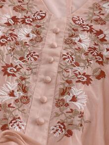 EMERY ROSE Women's Casual Elegant Floral Embroidery Lantern Sleeve Dress - Pink - View 4