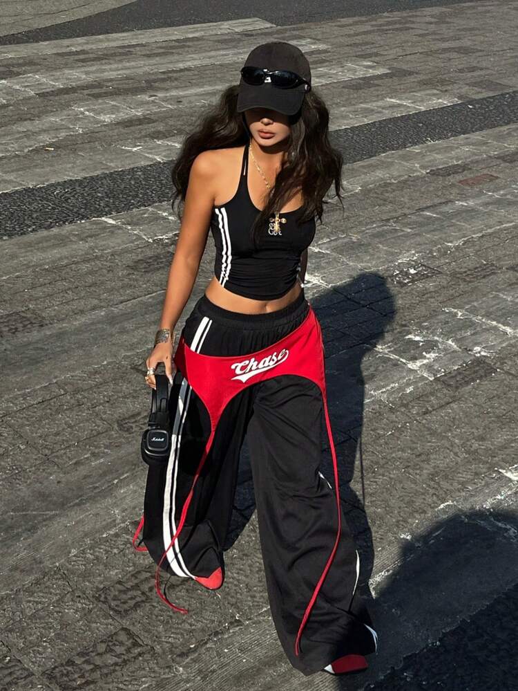 Coolane Women's Summer Carnival Streetwear Sport Casual Going Out Homecoming Music Festival Color-Blocked Baggy Low Rise Parachute Pants - Multicolor - View 6