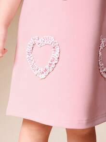 SUMWON Vestido corto casual de fiesta con cuello redondo y sin mangas, con bolsillos y aplicación de corazón, para niñas, para vacaciones - Rosa - Ver 5