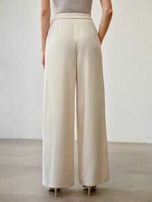 MOTF PREMIUM 女士纯色褶裥阔腿办公西装裤 - 米色 - 查看 3