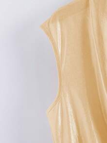 Lyxana Women's Solid Color Draped Ruffle Elegant Fashion Sleeveless T-Shirt - Gold - View 7