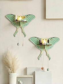 Joivida Bohemian Green Wooden Butterfly Crystal Candlestick, Wall-Mounted Decorative Storage Shelf, Art Craft Ornament For Living Room Entryway Homestay - multicolor - View 10