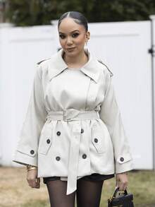 Melissa Matos Women's Fashionable & Elegant Double-Breasted Belted Trench Coat French Style Clothes Women Trench Coat Trench Coat Women In Fall/Winter,Cozy Fall And Winter Clothes For Women - Grey - View 4