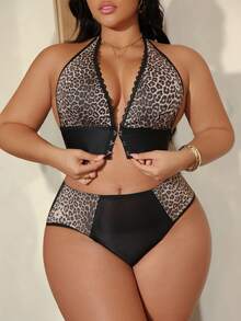 SHEIN Bộ 2 áo ngực không gọng cỡ lớn in họa tiết da báo, cài trước. - Nhiều màu - Xem 3