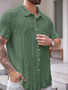 EASEVO Áo sơ mi dệt kim tay ngắn cỡ lớn kiểu dáng thường ngày - màu xanh lá - Xem 3