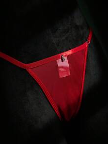 SpicyHot 3pcs Sexy Hollow Strap Bow Tie Underwire Gather Rhinestone Thong Lingerie Set For Women - Red - View 5