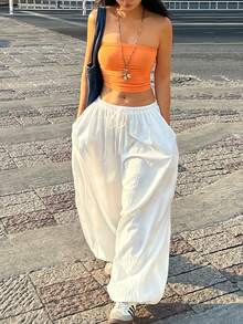 Coolane Holiday Outfits For Women Summer Outfits Minimalist Casual Streetwear Beach Pants White Pants Cotton Bloomer Shorts For Vacation Loose Tapered Leg Pants - White - View 1