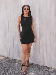 Rayane Ketlyn Mystra Women's Solid Color Minimalist Backless Casual Dress - Black - View 5