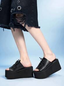 Sugerpunk Women's Fashion Versatile Chunky Heel Thick Sole Sandals - Punk Style Casual Summer/Autumn Round Toe Rivet Double Buckle Sandals - Comfortable Breathable Slip-On Shoes Valentine's Day - Black - View 5