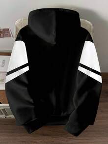 Manfinity Joysei Plus Size Men's Casual Black & White Patchwork California Graphic Fleece Lined Hoodie Sweatshirt - Multicolor - View 5