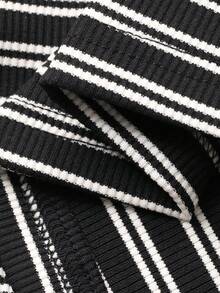 Livesso Women's Striped Asymmetric-Shoulder Short Sleeve Casual Versatile T-Shirt - Black and White - View 7