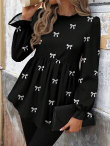 SHEIN LUNE Women's Casual Printed Basic Shirt, Autumn/Winter - Black - View 3