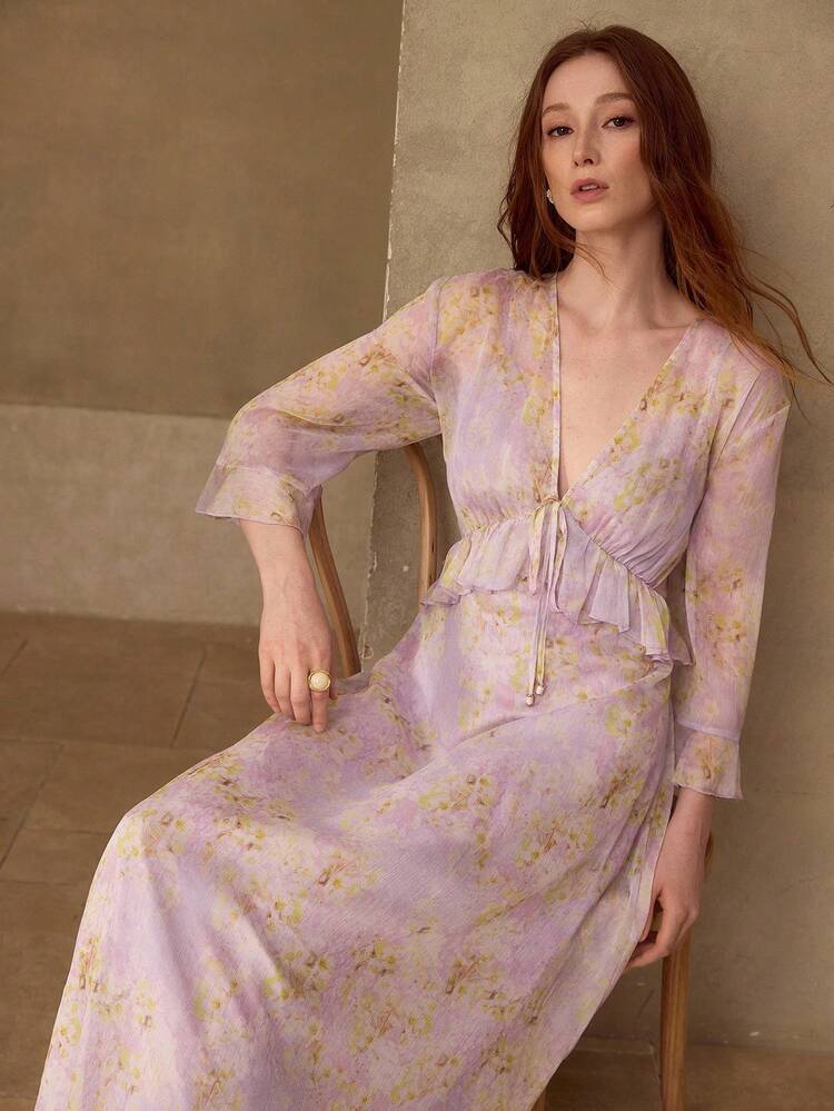 WOMEN'S ELEGANT ROMANTIC FLORAL PRINT LONG DRESS, SPRING/SUMMER