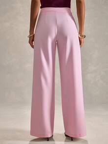 RueChic Women Solid Color Button Detailed Regular Fit Pants - Baby Pink - View 3