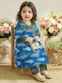 SHEIN Baby Girls Summer/Autumn Top And Matching Pants Set, Suitable For Outings, Casual Wear, Party Occasions - Multicolor - View 1