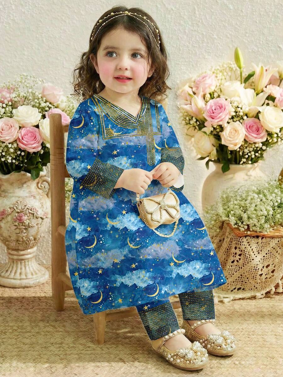 SHEIN Baby Girls Summer/Autumn Top And Matching Pants Set, Suitable For Outings, Casual Wear, Party Occasions - Multicolor - View 1